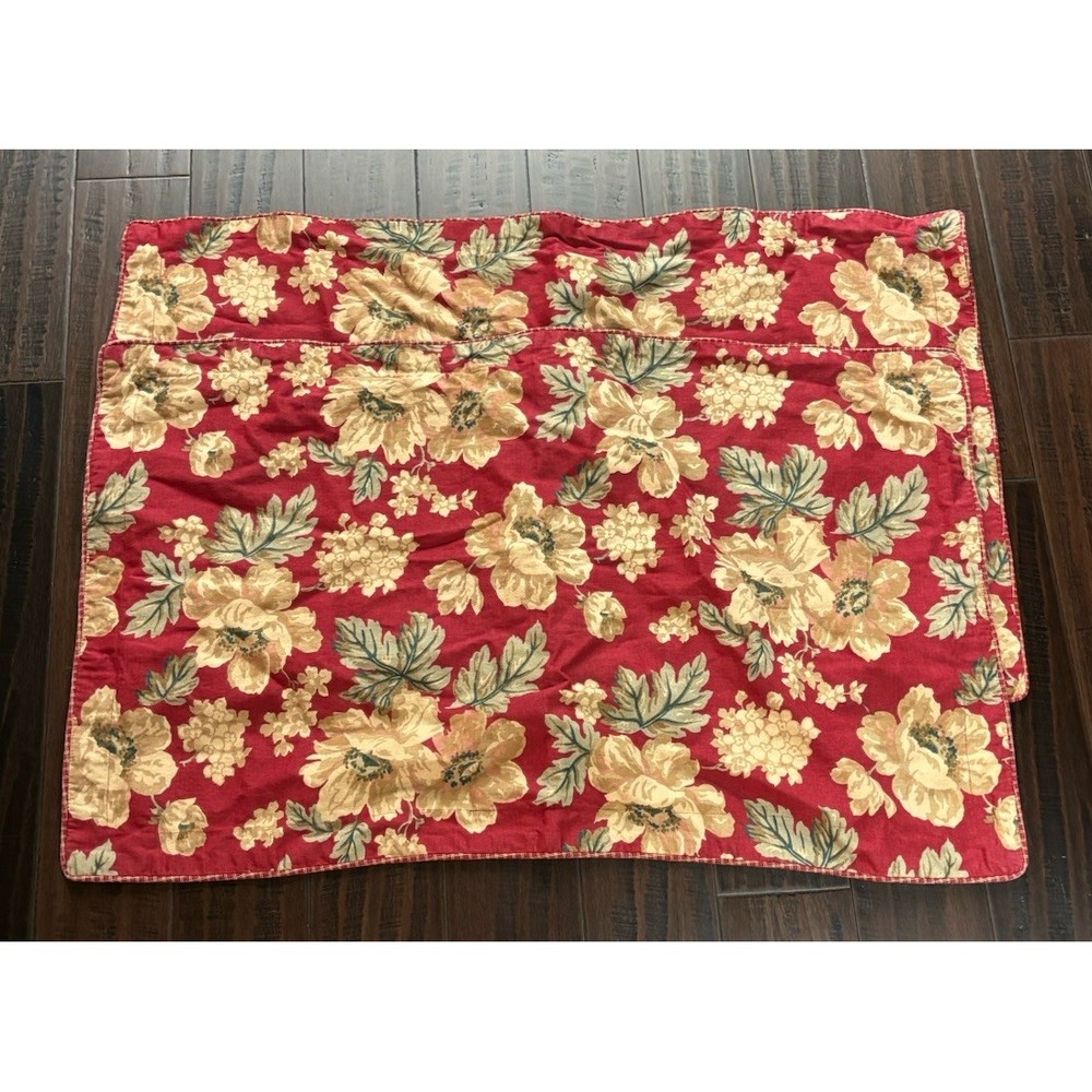 2 Ralph Lauren Chaps Elizabeth King Pillow Shams Brick Red Floral Cottage